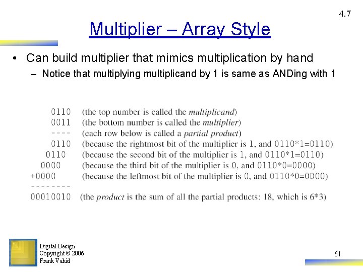 4. 7 Multiplier – Array Style • Can build multiplier that mimics multiplication by