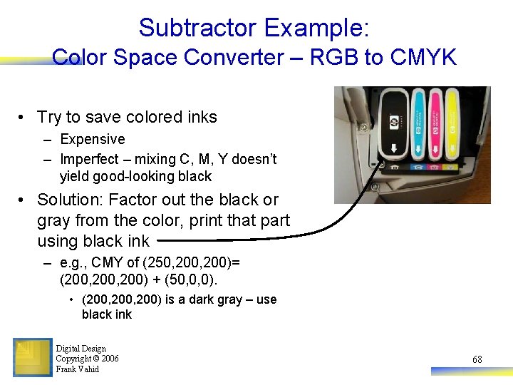 Subtractor Example: Color Space Converter – RGB to CMYK • Try to save colored