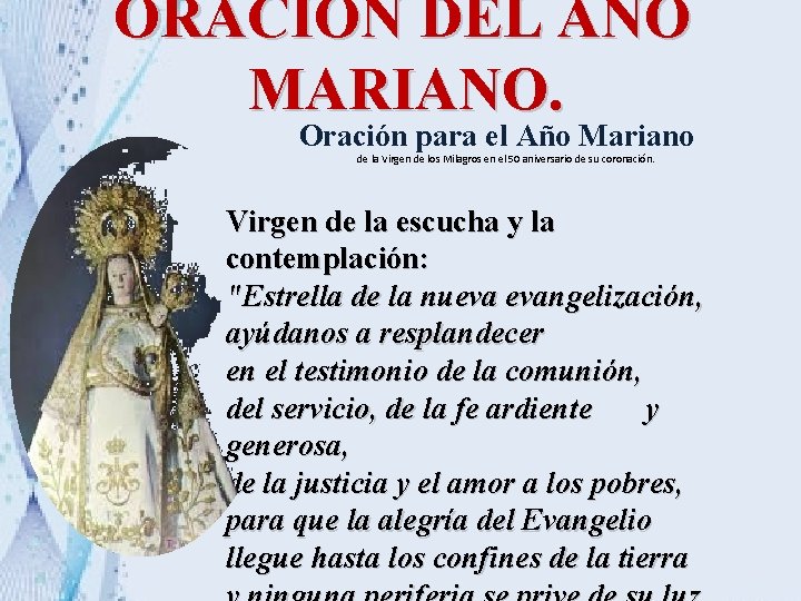 ORACIÓN DEL AÑO MARIANO. Oración para el Año Mariano de la Virgen de los ORACIÓN DEL AÑO MARIANO. Oración para el Año Mariano de la Virgen de los