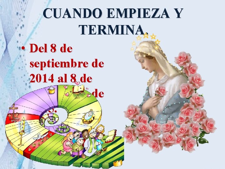 CUANDO EMPIEZA Y TERMINA. • Del 8 de septiembre de 2014 al 8 de CUANDO EMPIEZA Y TERMINA. • Del 8 de septiembre de 2014 al 8 de
