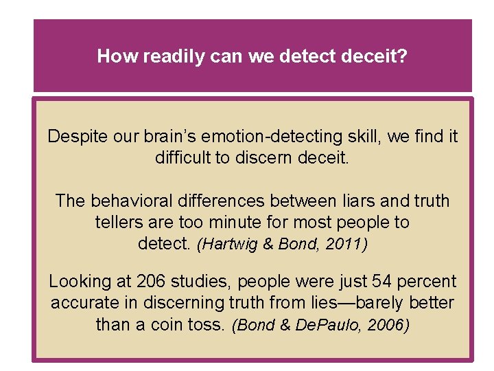 How readily can we detect deceit? Despite our brain’s emotion-detecting skill, we find it How readily can we detect deceit? Despite our brain’s emotion-detecting skill, we find it