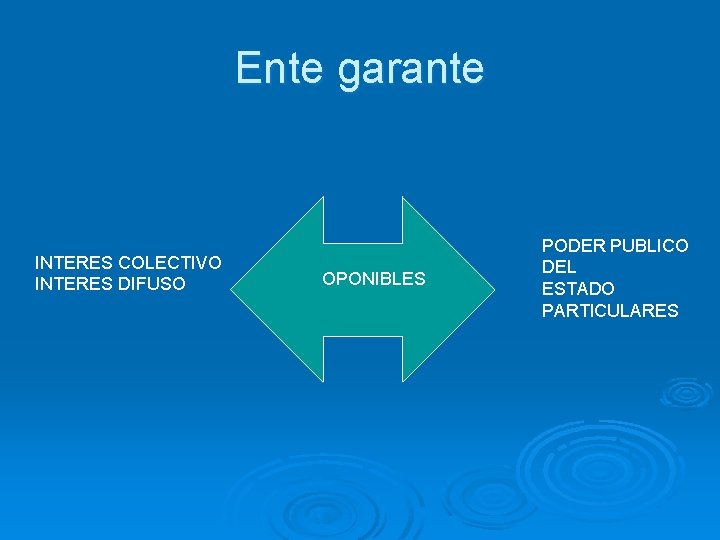 Ente garante INTERES COLECTIVO INTERES DIFUSO OPONIBLES PODER PUBLICO DEL ESTADO PARTICULARES 