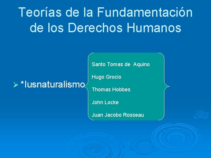 Teorías de la Fundamentación de los Derechos Humanos Santo Tomas de Aquino Ø *Iusnaturalismo