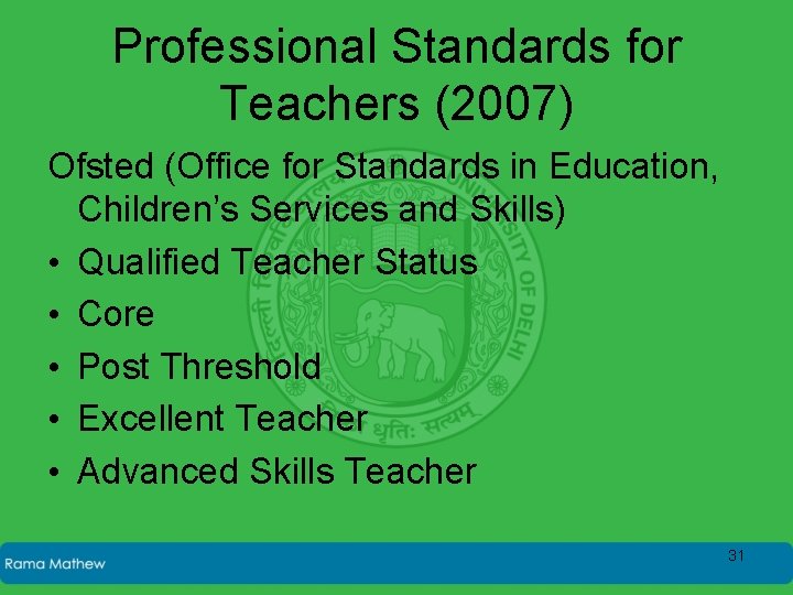 Professional Standards for Teachers (2007) Ofsted (Office for Standards in Education, Children’s Services and