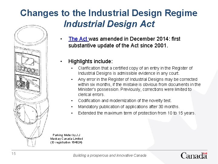 Changes to the Industrial Design Regime Industrial Design Act • The Act was amended