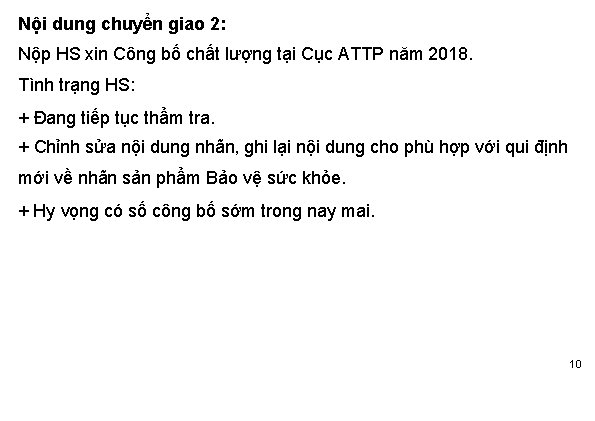 Nội dung chuyển giao 2: Nộp HS xin Công bố chất lượng tại Cục