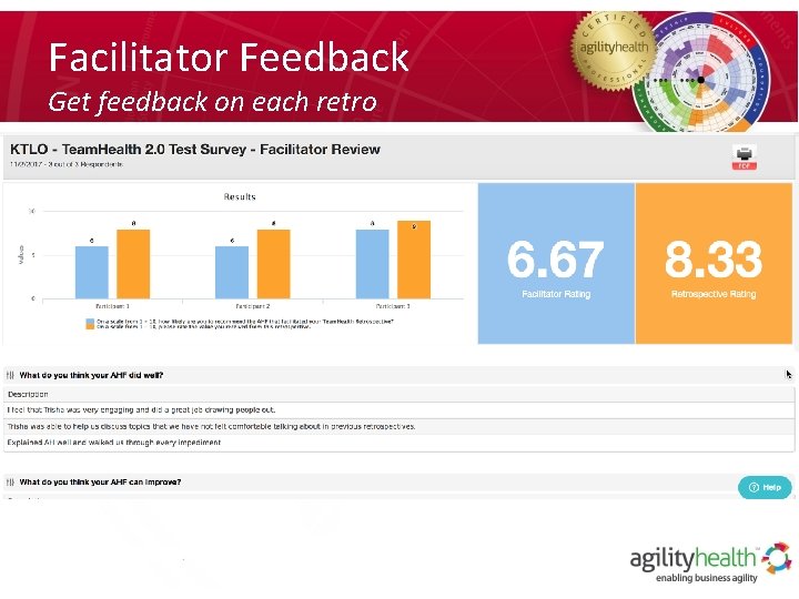 Facilitator Feedback Get feedback on each retro 
