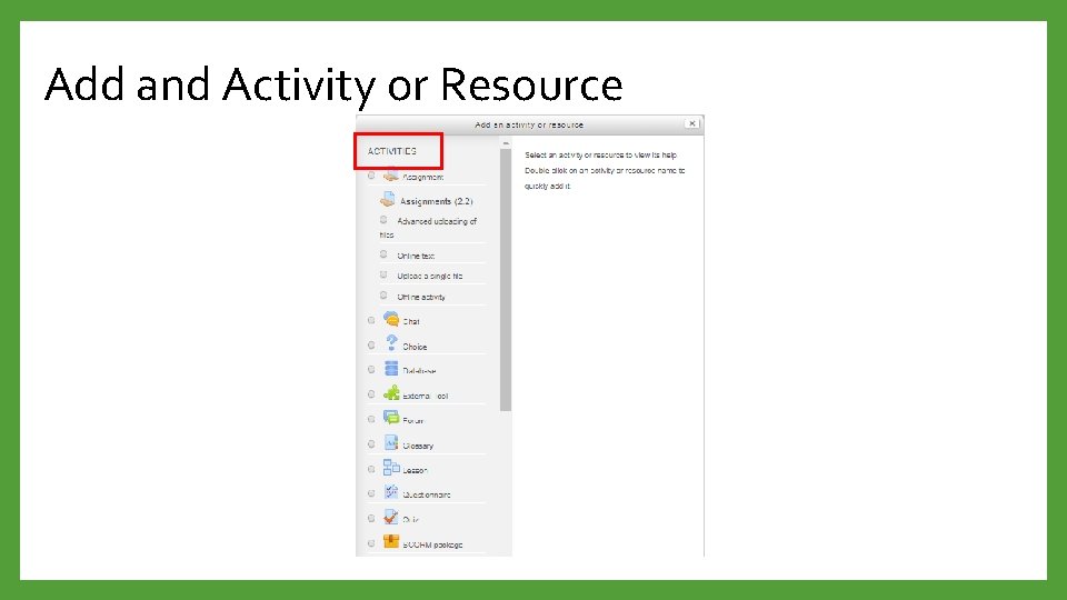 Add and Activity or Resource 