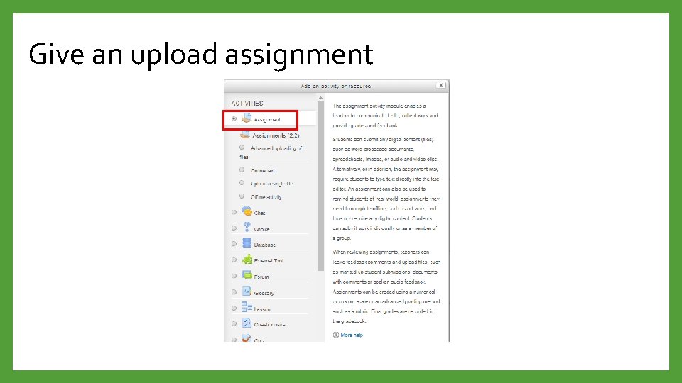 Give an upload assignment 