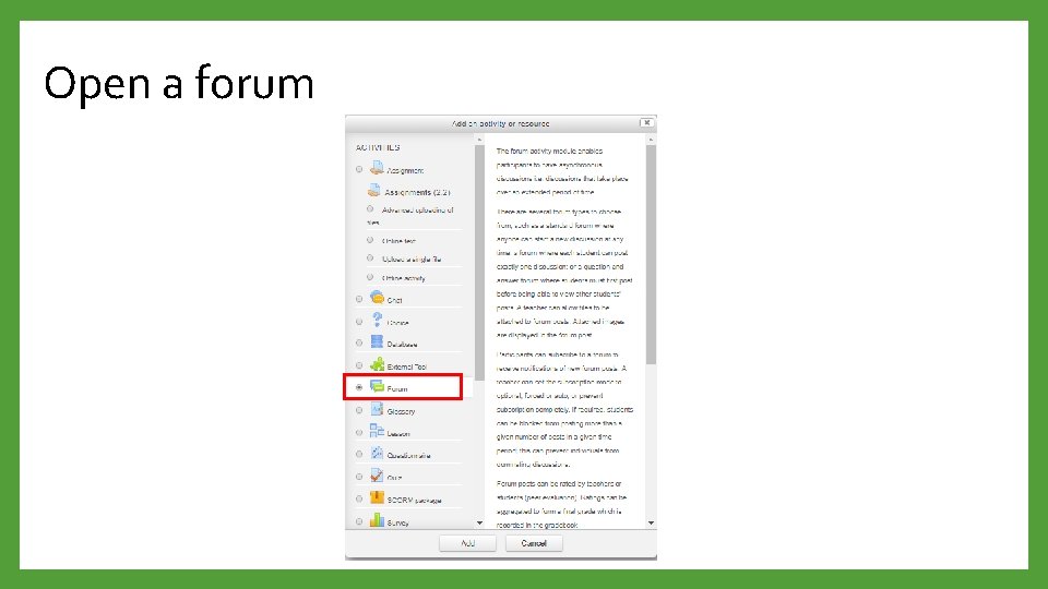 Open a forum 