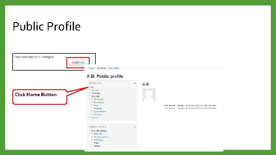 Public Profile Click Home Button 
