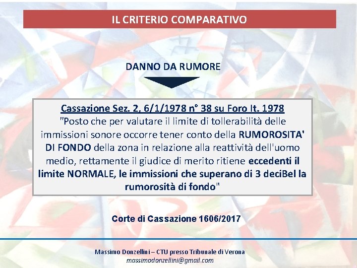 IL CRITERIO COMPARATIVO DANNO DA RUMORE Cassazione Sez. 2, 6/1/1978 n° 38 su Foro
