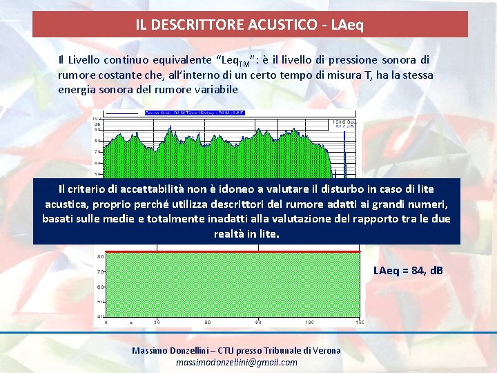 IL DESCRITTORE ACUSTICO - LAeq Il Livello continuo equivalente “Leq. TM”: è il livello