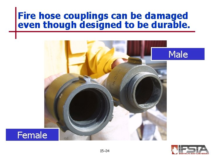Fire hose couplings can be damaged even though designed to be durable. Male Female