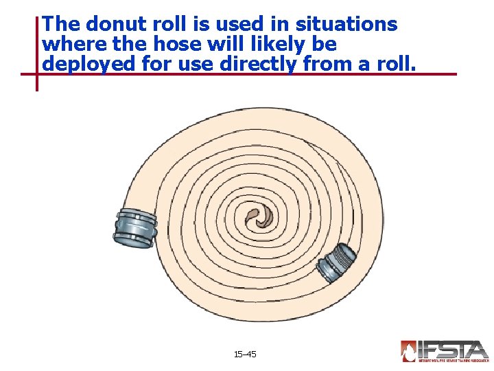 The donut roll is used in situations where the hose will likely be deployed