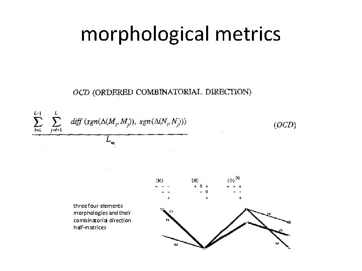 morphological metrics three four elements morphologies and their combinatorial direction half-matrices 