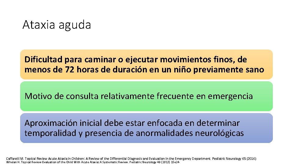 Ataxia aguda Dificultad para caminar o ejecutar movimientos finos, de menos de 72 horas Ataxia aguda Dificultad para caminar o ejecutar movimientos finos, de menos de 72 horas