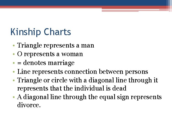 Kinship Charts • • • Triangle represents a man O represents a woman =