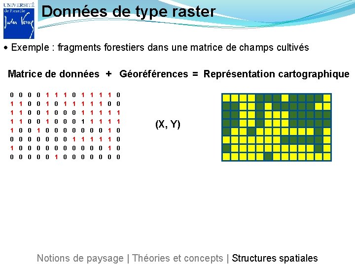 Données de type raster Exemple : fragments forestiers dans une matrice de champs cultivés