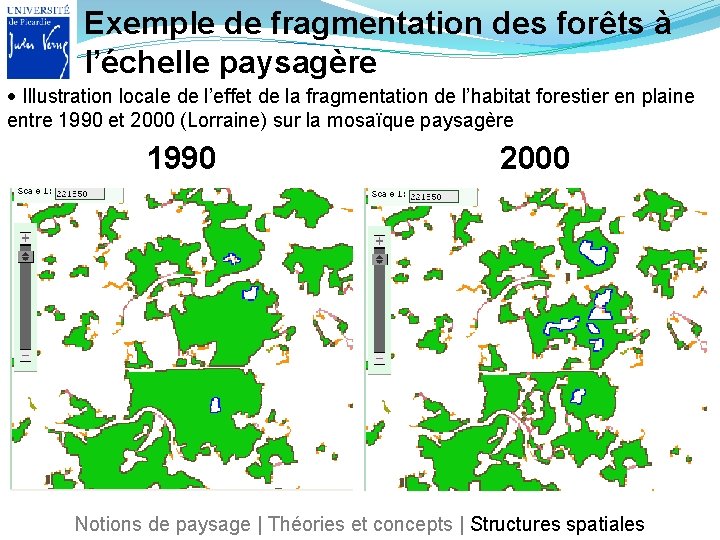 Exemple de fragmentation des forêts à l’échelle paysagère Illustration locale de l’effet de la