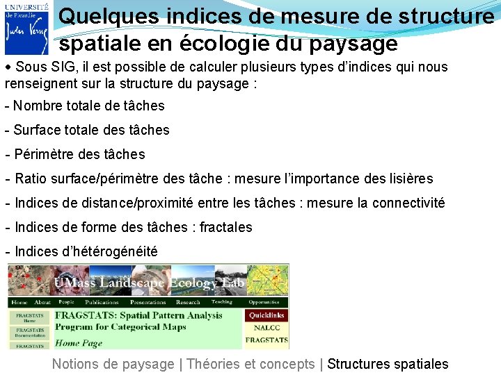 Quelques indices de mesure de structure spatiale en écologie du paysage Sous SIG, il