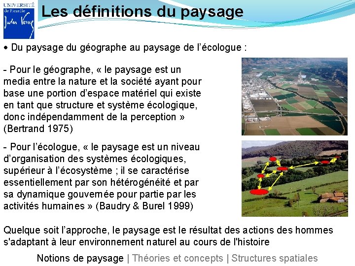 Les définitions du paysage Du paysage du géographe au paysage de l’écologue : -