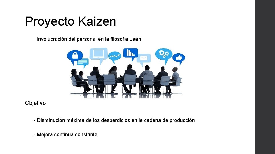Proyecto Kaizen Involucración del personal en la filosofía Lean Objetivo - Disminución máxima de