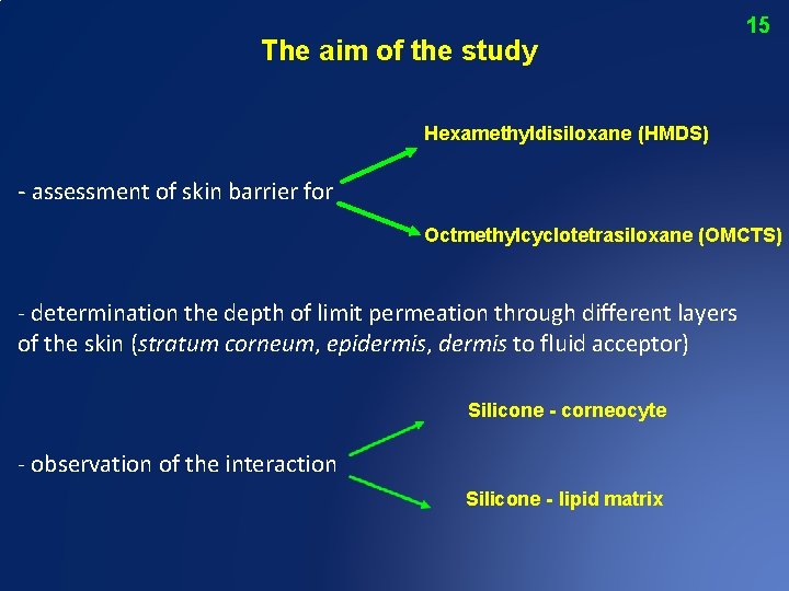 The aim of the study 15 Hexamethyldisiloxane (HMDS) - assessment of skin barrier for