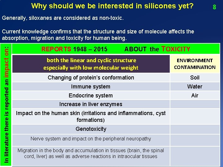 Why should we be interested in silicones yet? 8 Generally, siloxanes are considered as