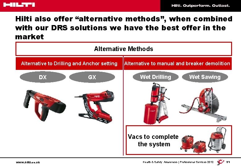 Hilti also offer “alternative methods”, when combined with our DRS solutions we have the