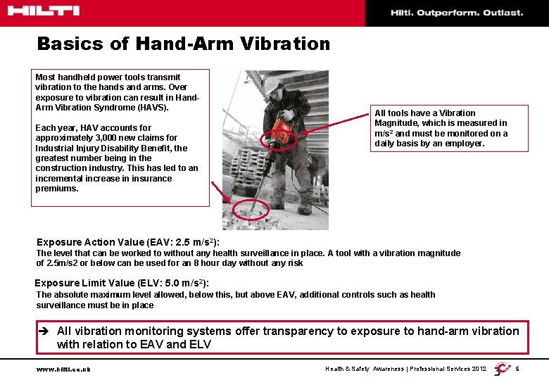 Basics of Hand-Arm Vibration Most handheld power tools transmit vibration to the hands and