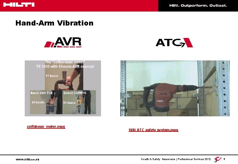 Hand-Arm Vibration coffebean_meter. mpg www. hilti. co. uk Hilti ATC safety system. mpg Health