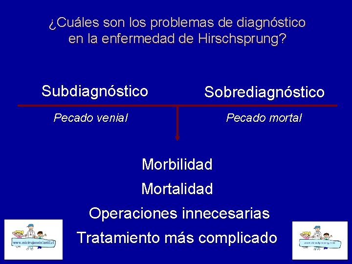 ¿Cuáles son los problemas de diagnóstico en la enfermedad de Hirschsprung? Subdiagnóstico Sobrediagnóstico Pecado
