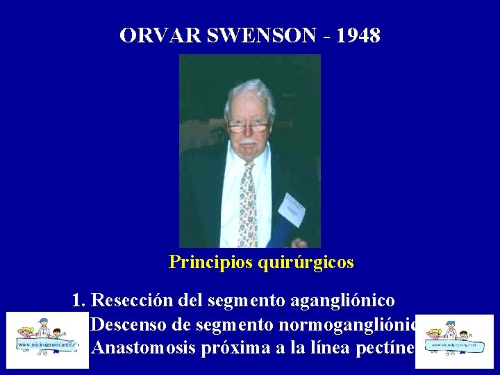 ORVAR SWENSON - 1948 Principios quirúrgicos 1. Resección del segmento agangliónico 2. Descenso de