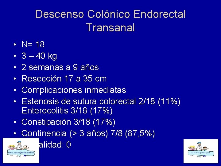 Descenso Colónico Endorectal Transanal • • • N= 18 3 – 40 kg 2