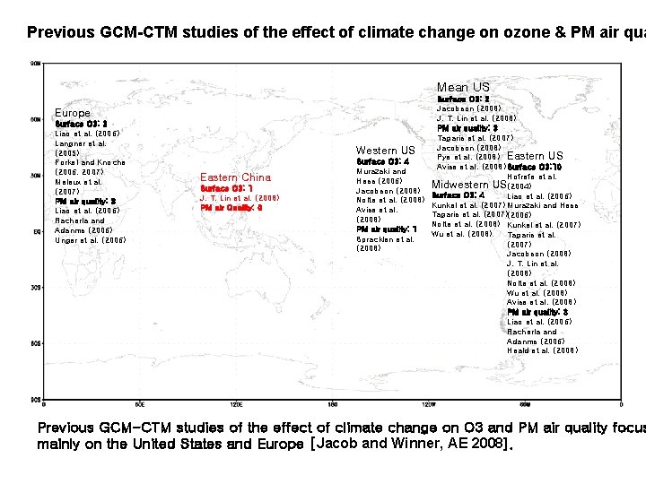 Previous GCM-CTM studies of the effect of climate change on ozone & PM air