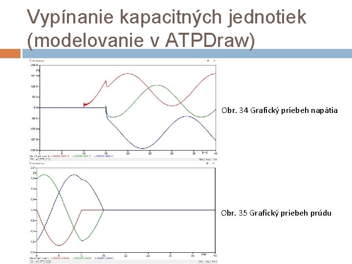Vypínanie kapacitných jednotiek (modelovanie v ATPDraw) Obr. 34 Grafický priebeh napätia Obr. 35 Grafický