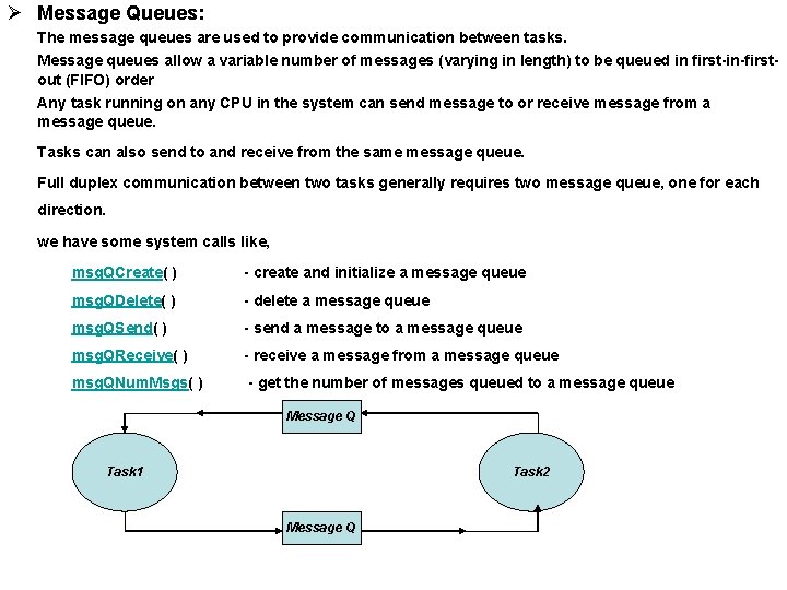 Ø Message Queues: The message queues are used to provide communication between tasks. Message