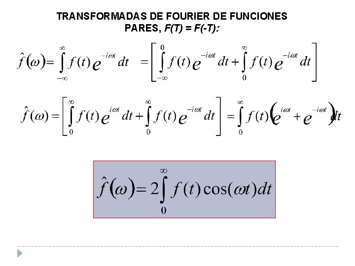 TRANSFORMADAS DE FOURIER DE FUNCIONES PARES, F(T) = F(-T): 