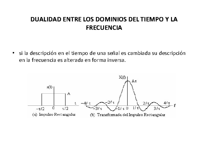 DUALIDAD ENTRE LOS DOMINIOS DEL TIEMPO Y LA FRECUENCIA • si la descripción en