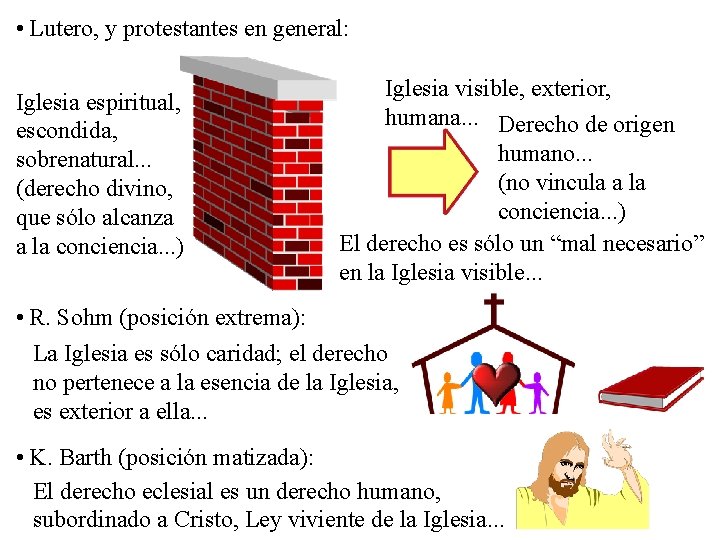  • Lutero, y protestantes en general: Iglesia espiritual, escondida, sobrenatural. . . (derecho
