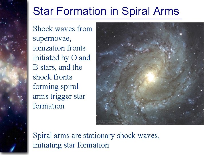 Star Formation in Spiral Arms Shock waves from supernovae, ionization fronts initiated by O