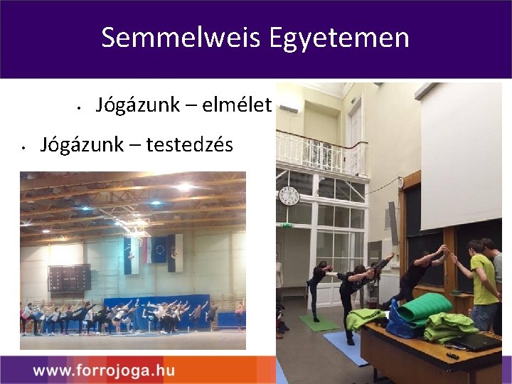 Semmelweis Egyetemen • • Jógázunk – elmélet Jógázunk – testedzés 