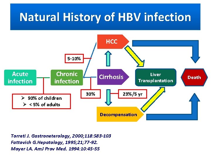 Natural History of HBV infection HCC 5 -10% Acute infection Chronic infection Ø 90%