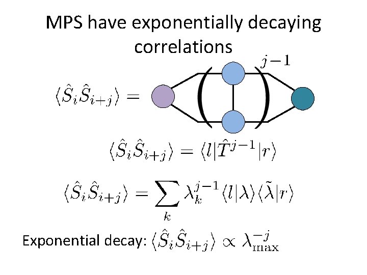 MPS have exponentially decaying correlations Exponential decay: MPS have exponentially decaying correlations Exponential decay: