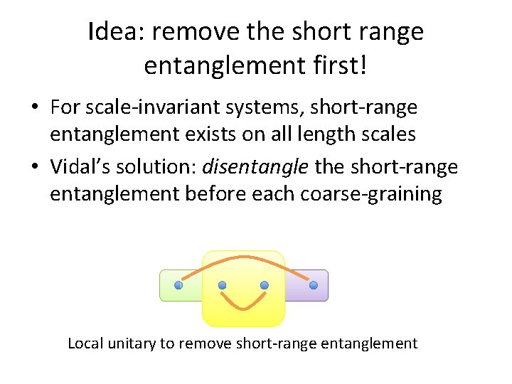 Idea: remove the short range entanglement first! • For scale-invariant systems, short-range entanglement exists Idea: remove the short range entanglement first! • For scale-invariant systems, short-range entanglement exists