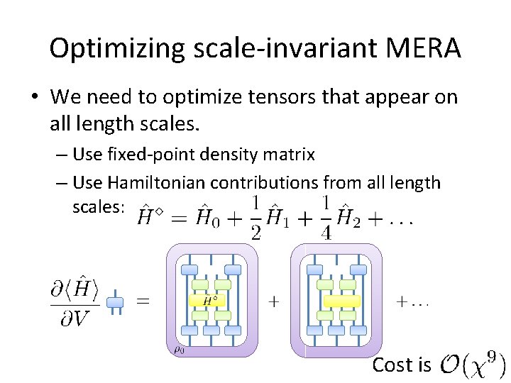 Optimizing scale-invariant MERA • We need to optimize tensors that appear on all length Optimizing scale-invariant MERA • We need to optimize tensors that appear on all length