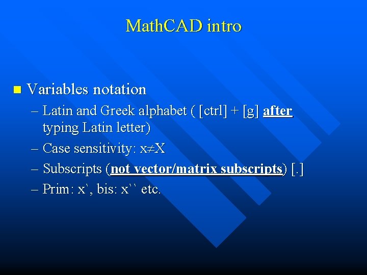 Math. CAD intro n Variables notation – Latin and Greek alphabet ( [ctrl] +
