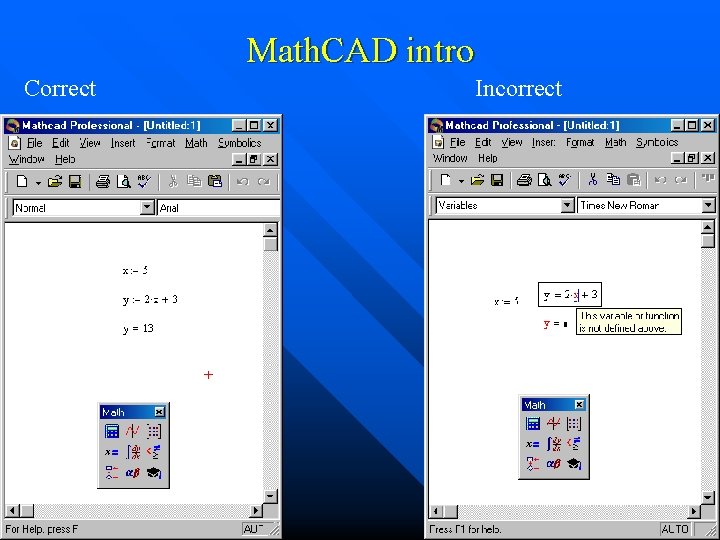 Math. CAD intro Correct Incorrect 