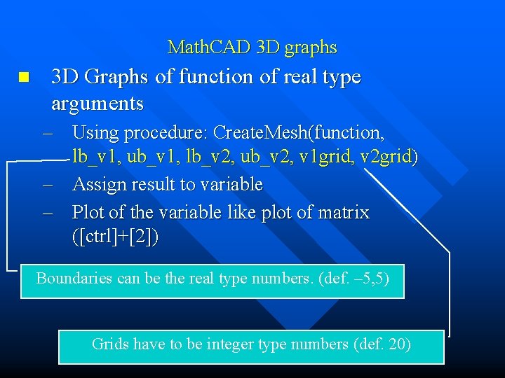 Math. CAD 3 D graphs n 3 D Graphs of function of real type